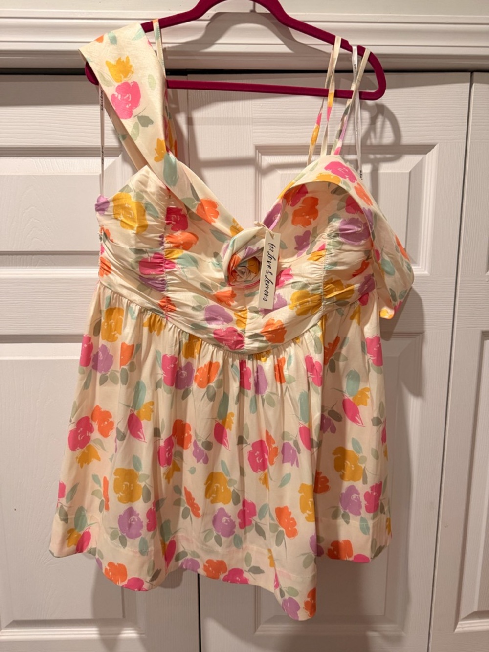For Love & Lemons Floral Mini Dress - Ivory with Pink, Orange, Yellow & Lavender